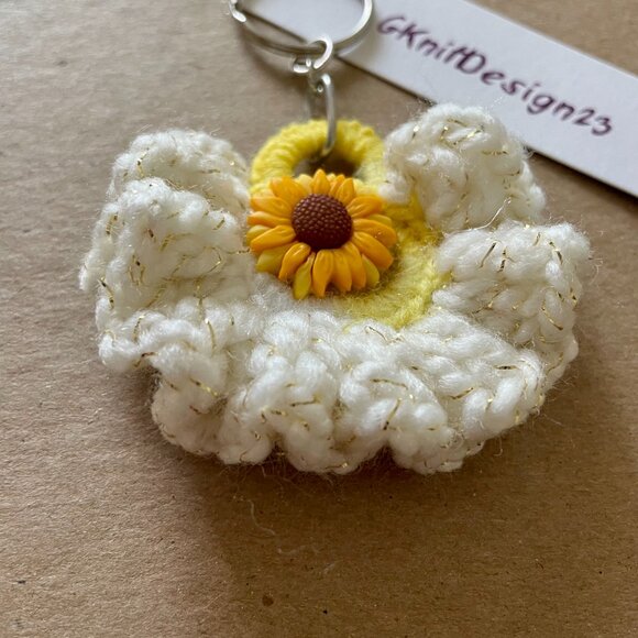 Handmade Keychain, Crochet Backpack Charm, Floral Charm - Picture 4 of 5